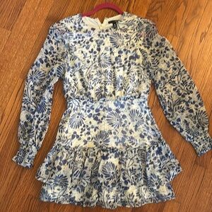 AQUA blue and white floral ruffled mini dress